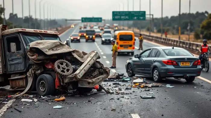 NH-18 पर आमने-सामने भिड़े ट्रक-कार, भीषण थी टक्कर