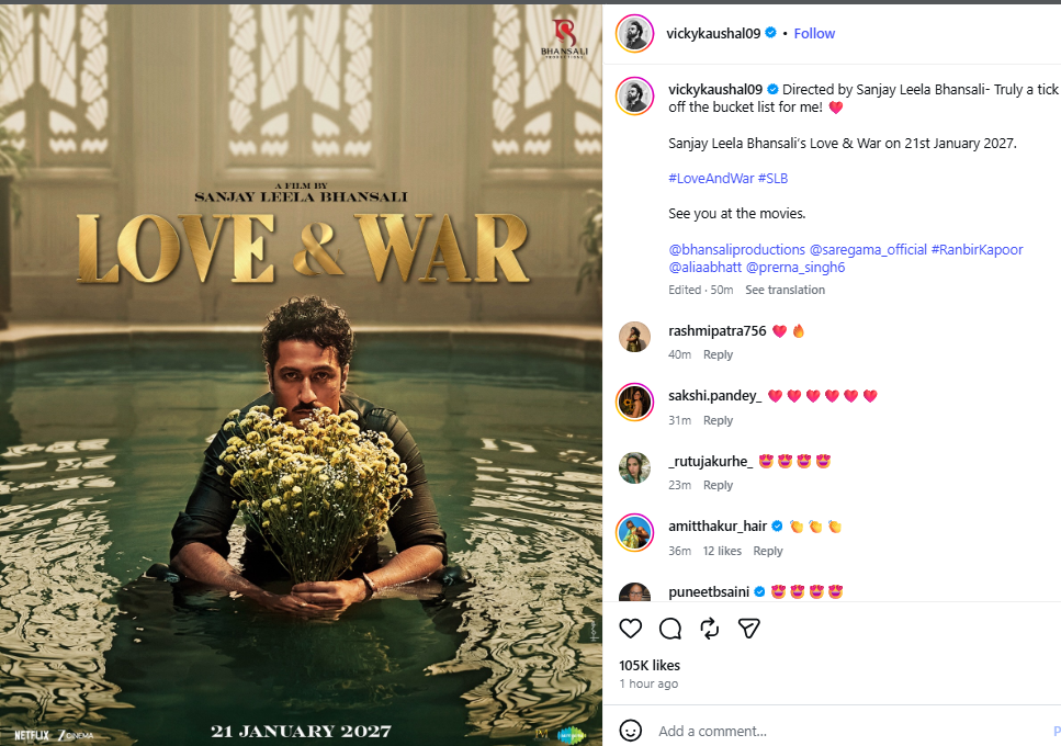 Love & War से सामने आया विक्की कौशल का फर्स्ट लुक, संजय लीला भंसाली की फिल्म में दिखा दमदार अंदाज